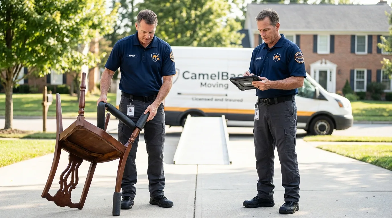 Movers inspecting furniture for damage prevention before loading in Jamestown, TN